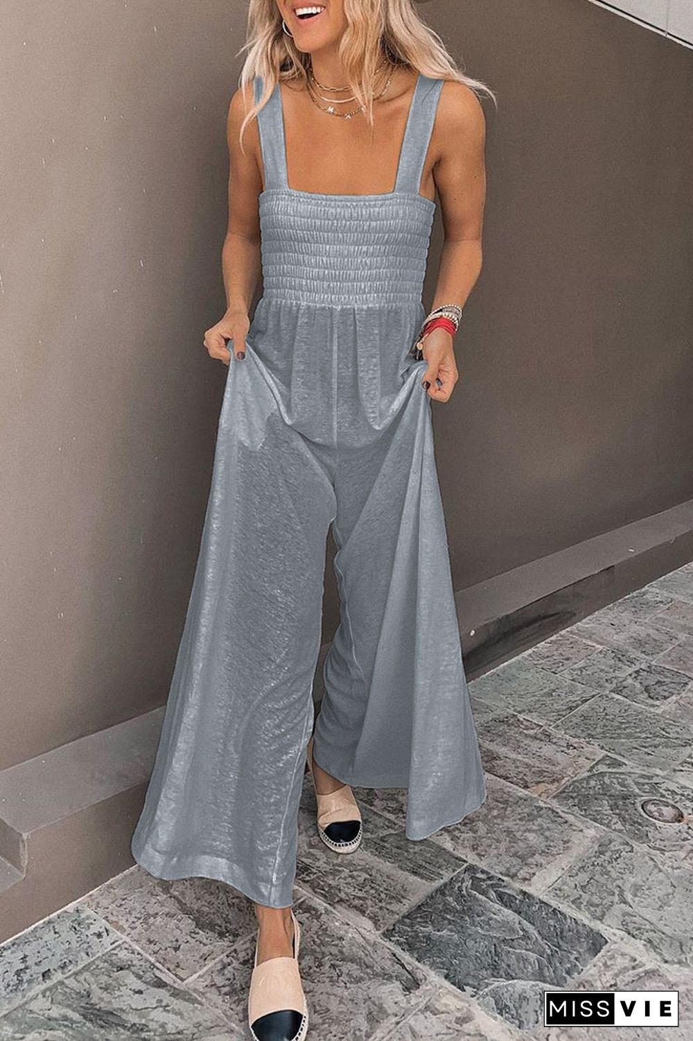 Solid Color Sleeveless Wide Leg Jumpsuit