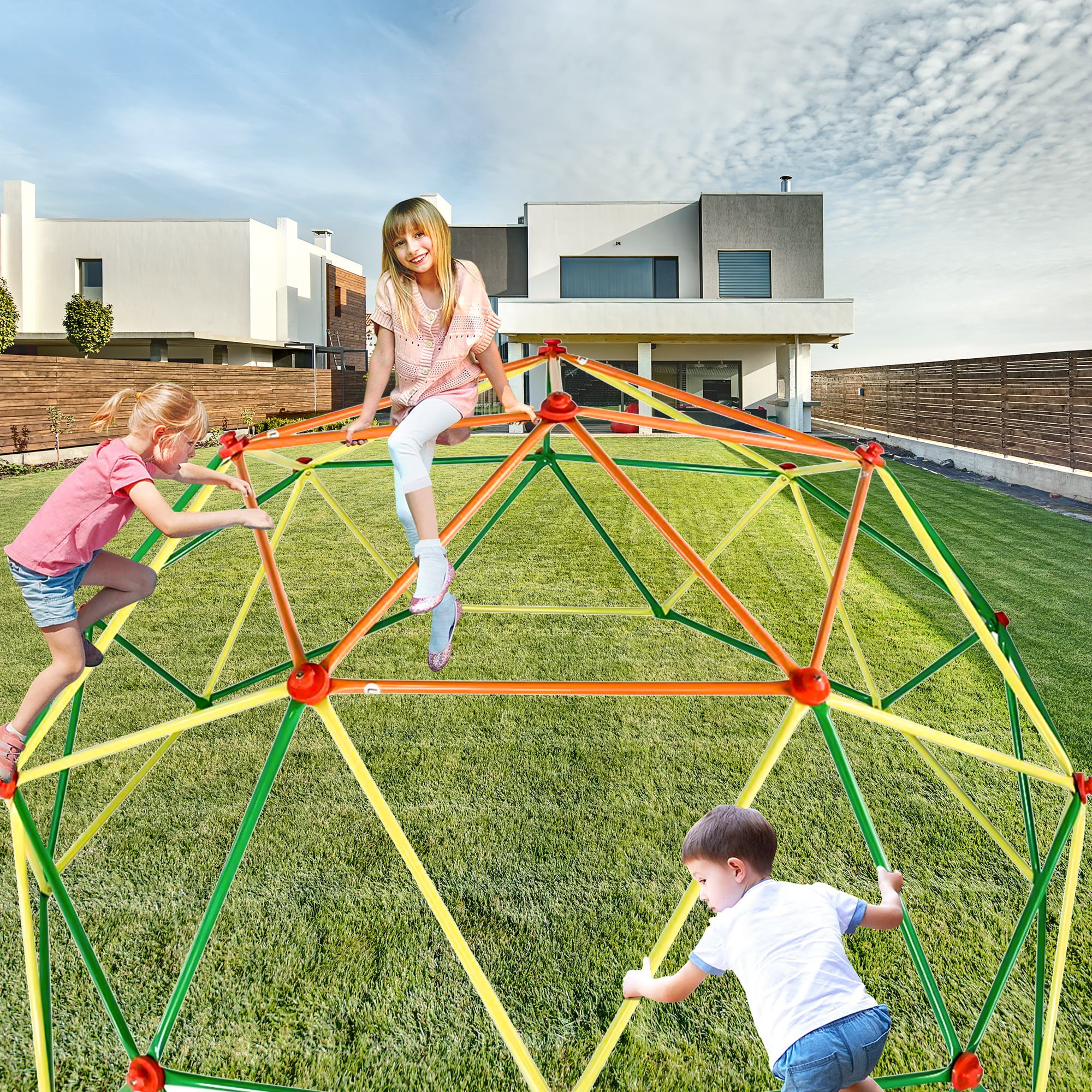 Climbing Toys Dome Climber， Seizeen 10FT Outdoor Geometric Jungle Gym for Kids， High Strength Climbing Dome for BoysandGirls Climber Indoor Max Support 900LBS， Gripper， Stable Rhombus， OYG Color