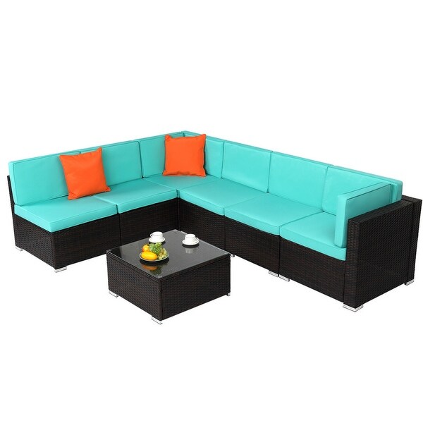 Karlhome 7Piece Outdoor Patio Conversation Set Wicker Sectional Sofa Set