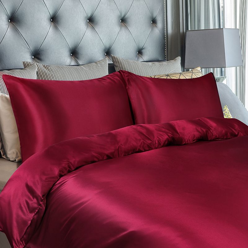 Satin Duvet Cover Set 3 Piece and Pillow Sham Set Queen