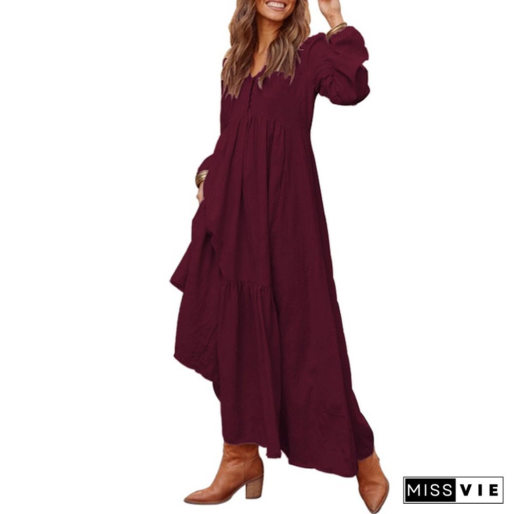 Zanzea Women Summer Long Maxi Dress Tiered V Neck Cotton Plus Size Ladies Dress