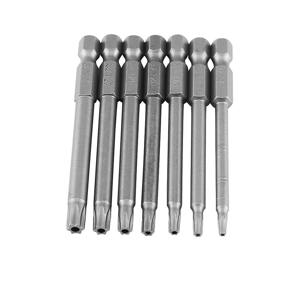 7pcs/set S2 Steel 75mm 1/4 Inch Hex Shank T 8-t30 Magnetic Security Star Screwdriver Bits