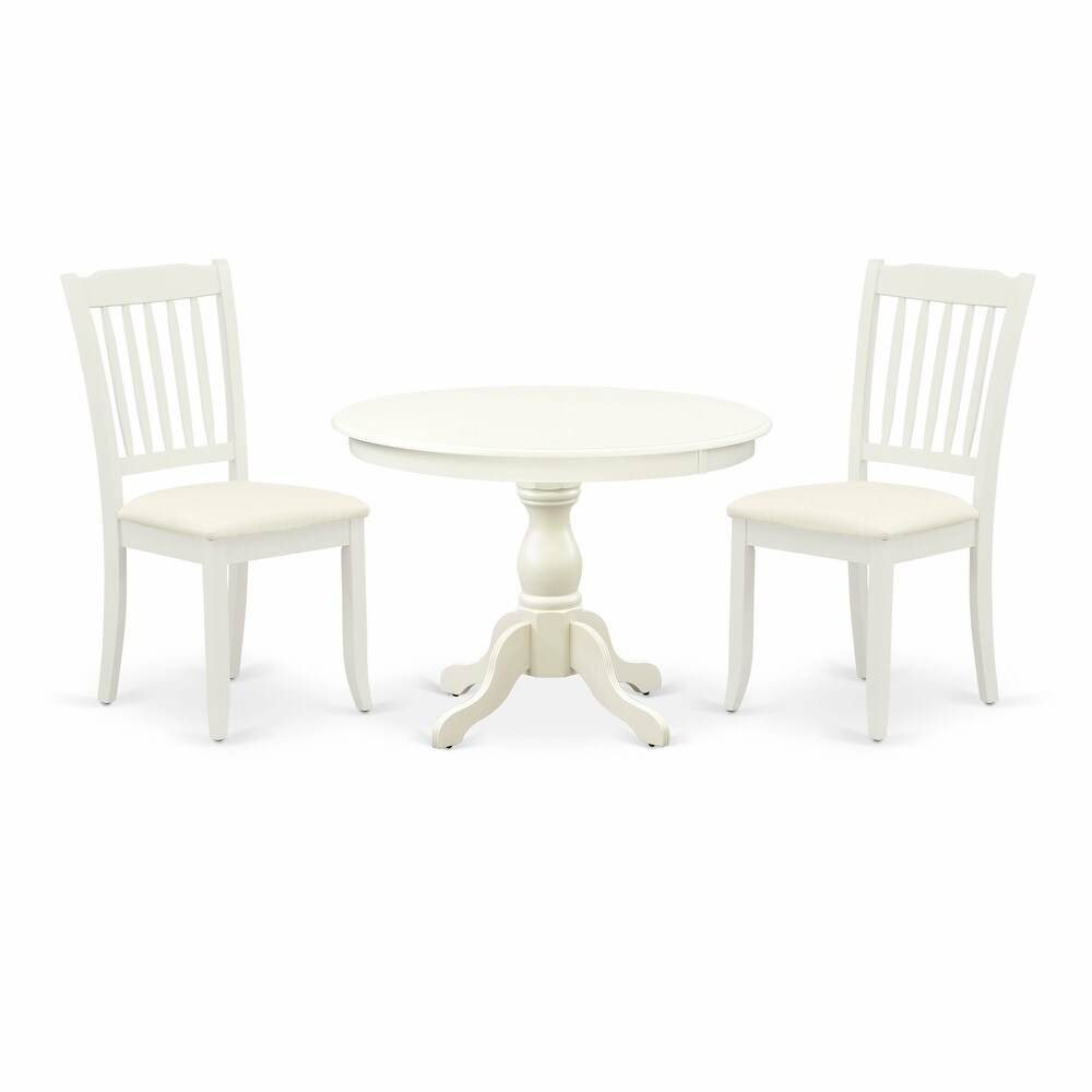 East West Furniture 3 Piece Modern Dining Table Set  a Round Table and 2 Dining Chairs  (Finish   Seat Options)