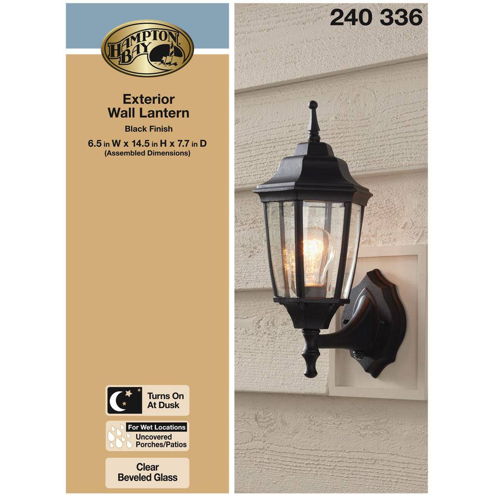 Hampton Bay 14.5 in. Black Dusk to Dawn Decorative Outdoor Wall Lantern G14796-BK