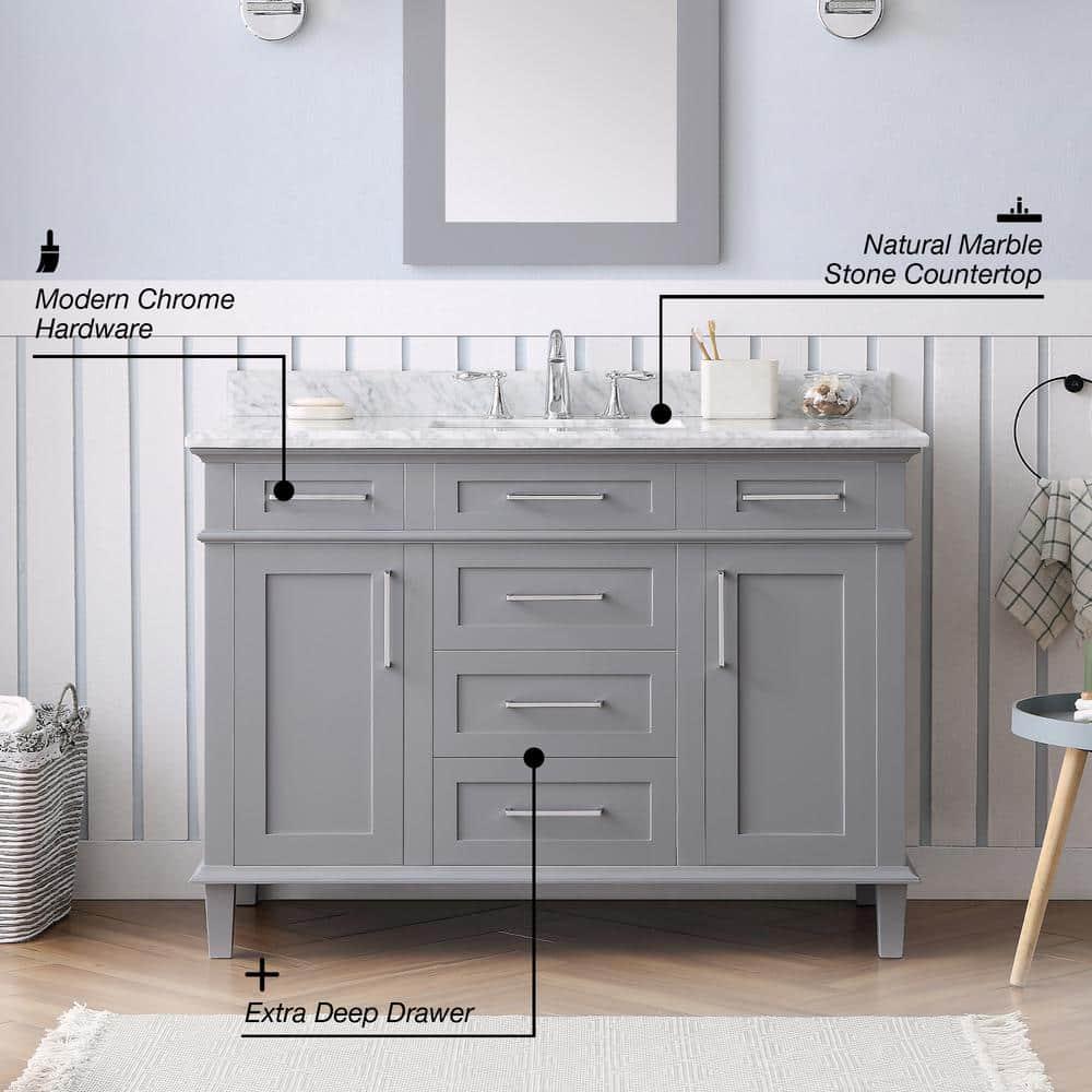 Home Decorators Collection Sonoma 48 in W x 221 in D x 343 in H Freestanding Bath Vanity in Pebble Gray with Carrara Marble Marble Top