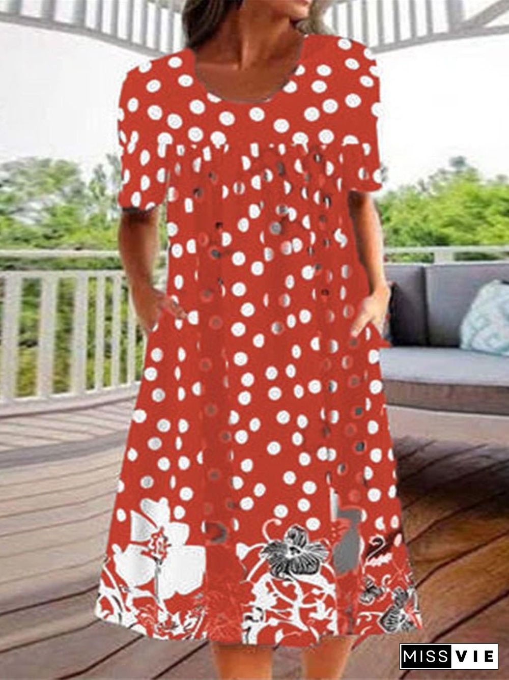 Women'S Dresses Polka Dot Print Pocket Short Sleeve Dress