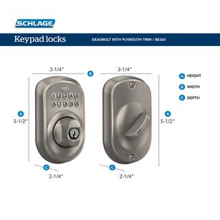 Schlage Plymouth Bright Brass Electronic Keypad Deadbolt BE365 PLY 505 605