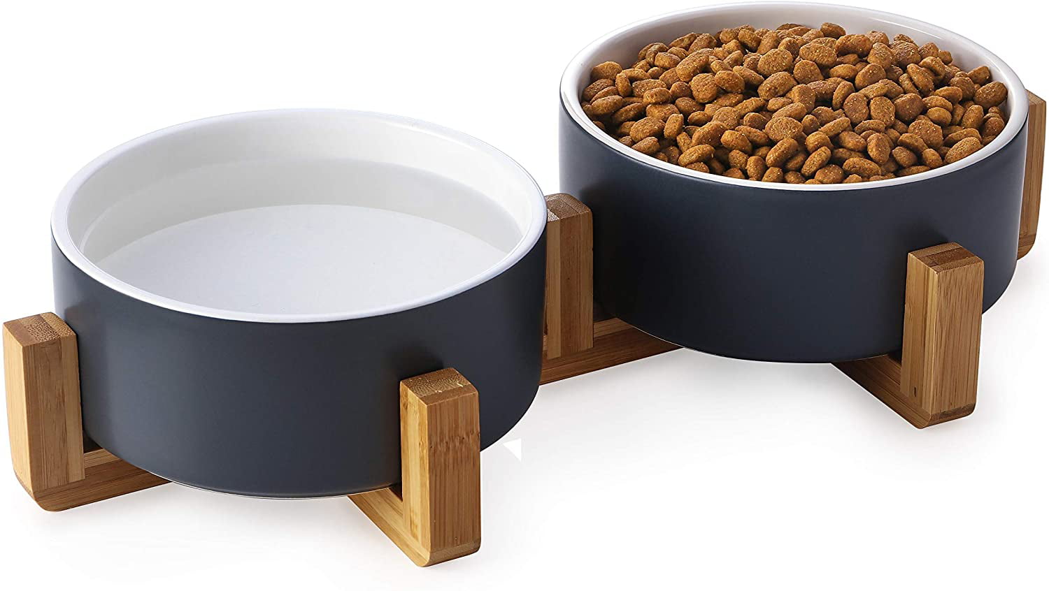 Y YHY Raised Dog Bowls Set of 2, Ceramic Dog Bowl Small Size Dog, 24oz Cat Bowls for Food and Water, Pet Bowls with Wood Stand for Small/Medium/Large Dogs or Cats, Dishwasher Safe