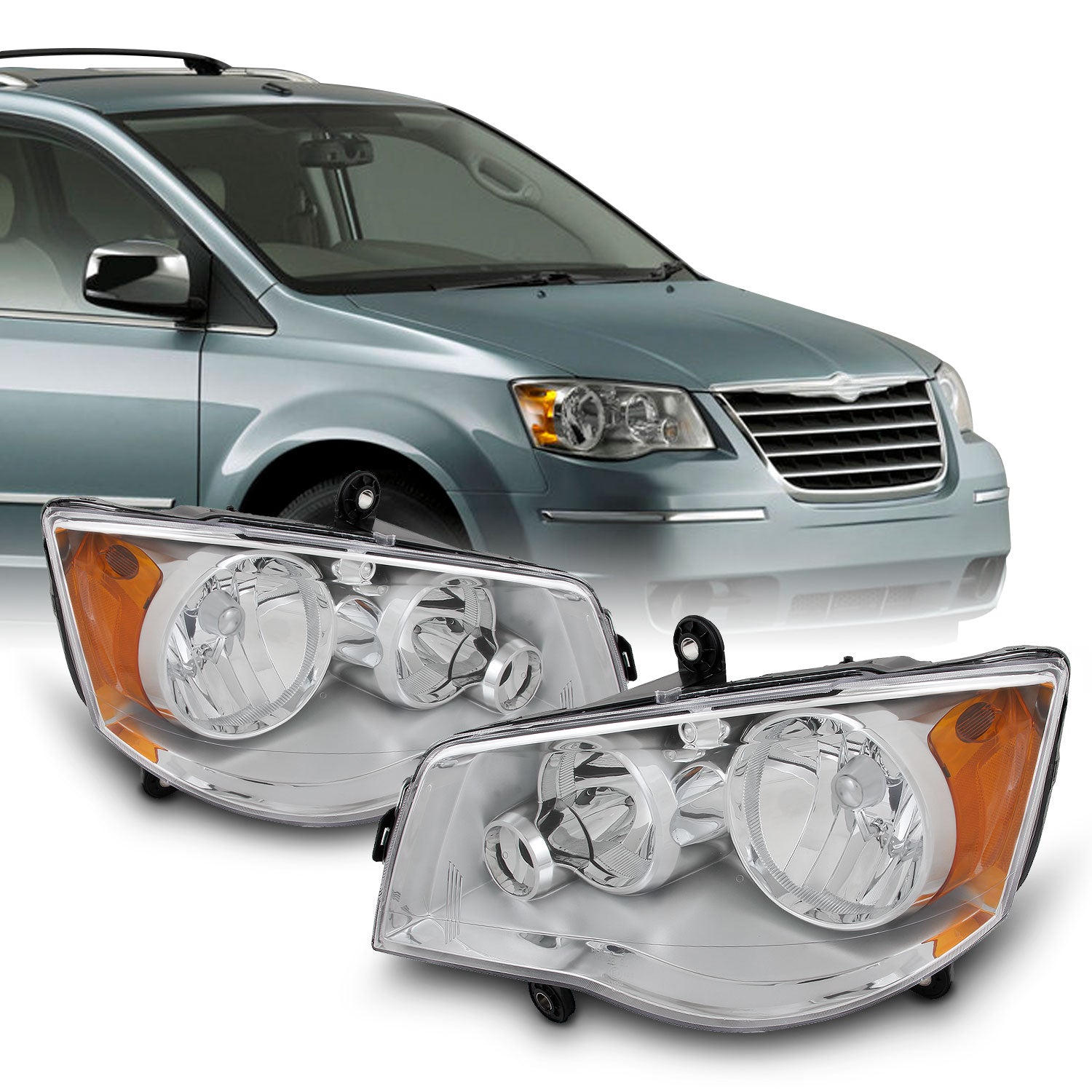 Fit 08-16 Town and Country | 11-20 Dodge Grand Caravan Left + Right Side Headlight