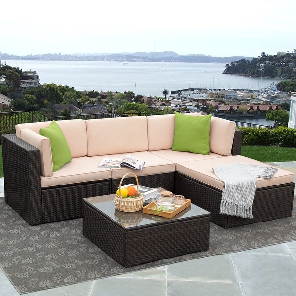 Homall 5 Pieces Wicker Patio Furniture Sets Rattan Outdoor Sectional Sofa