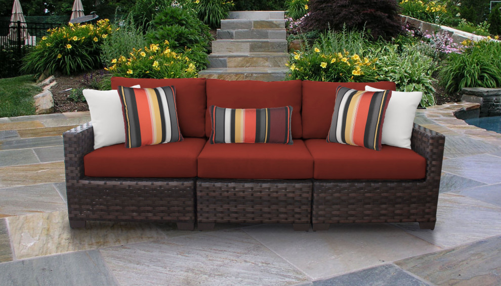 kathy ireland River Brook 3 Piece Wicker Patio Furniture Set Aqua   Tropical   Outdoor Sofas   by TKClassics  Houzz