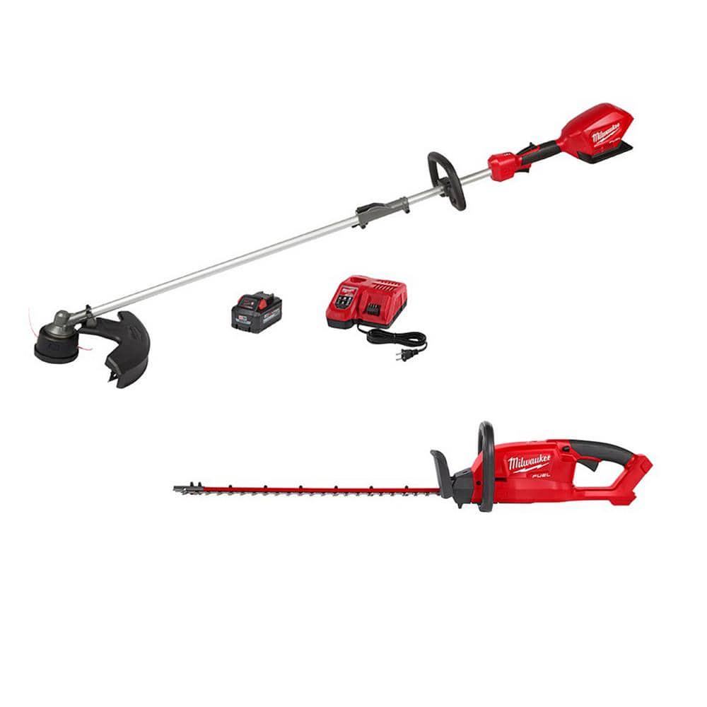 Milwaukee M18 FUEL 18V LithiumIon Brushless Cordless QUIKLOK String Trimmer 80Ah Kit with M18 FUEL 24 in Hedge Trimmer