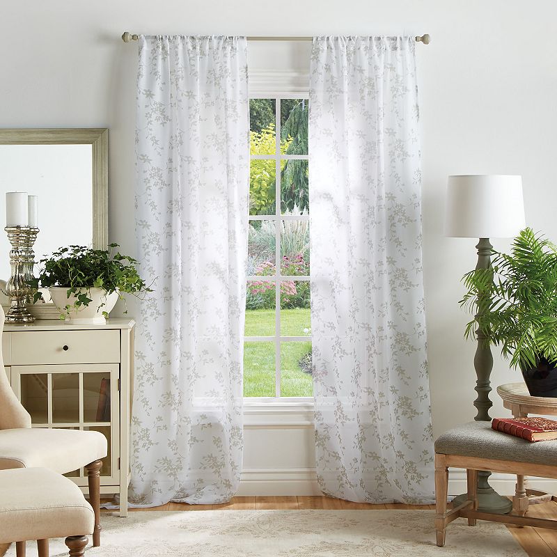 Martha Stewart Bellefield Floral Sheer Poletop 2 Window Curtain Panels