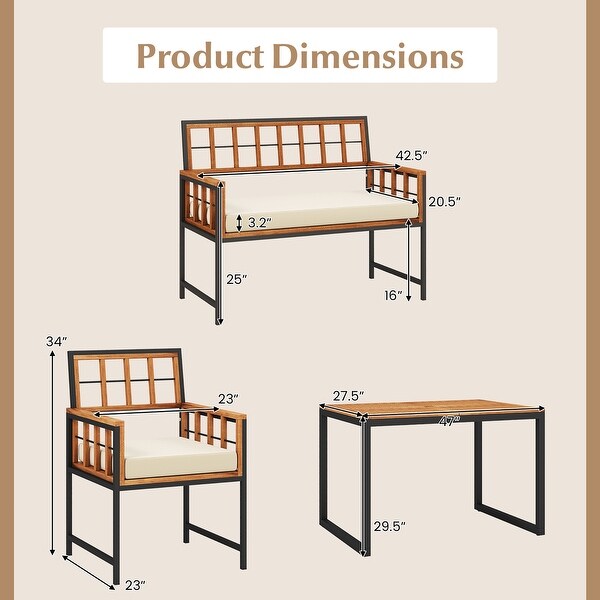 Gymax 4 PCS Acacia Wood Patio Dining Set w/ 1 Rectangular Table 1