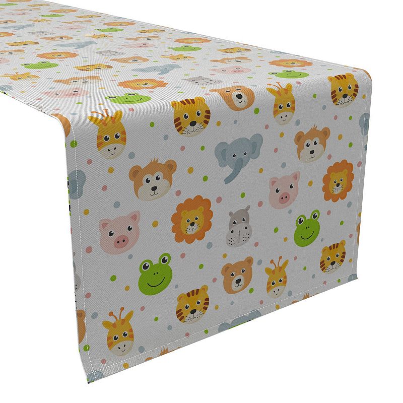 Table Runner， 100% Cotton， 16x108， Cheerful Animal icons