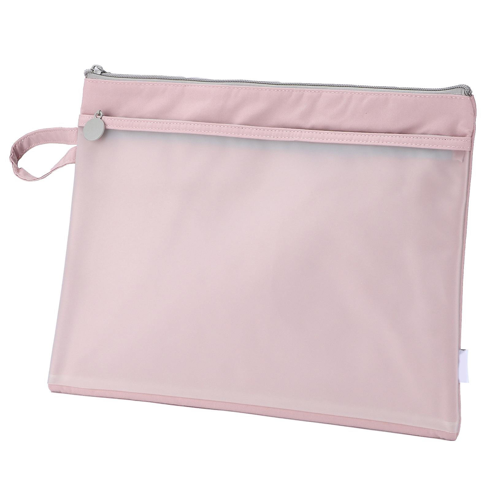 Zipper Pouch Lengthened Widened Double Layer Storage Durable Portable Organizer Bag For Stationerypink