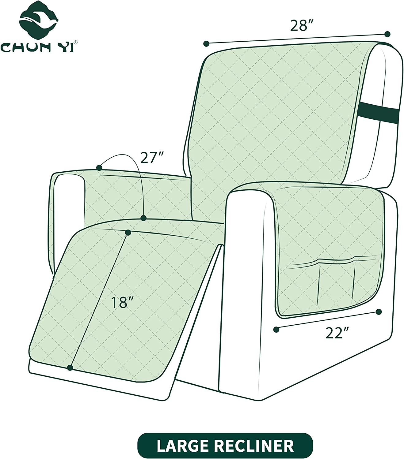 CHUNYI Recliner Chair Slipcover Couch Cover Reversible Recliner Sofa Covers (Large, Army Green)