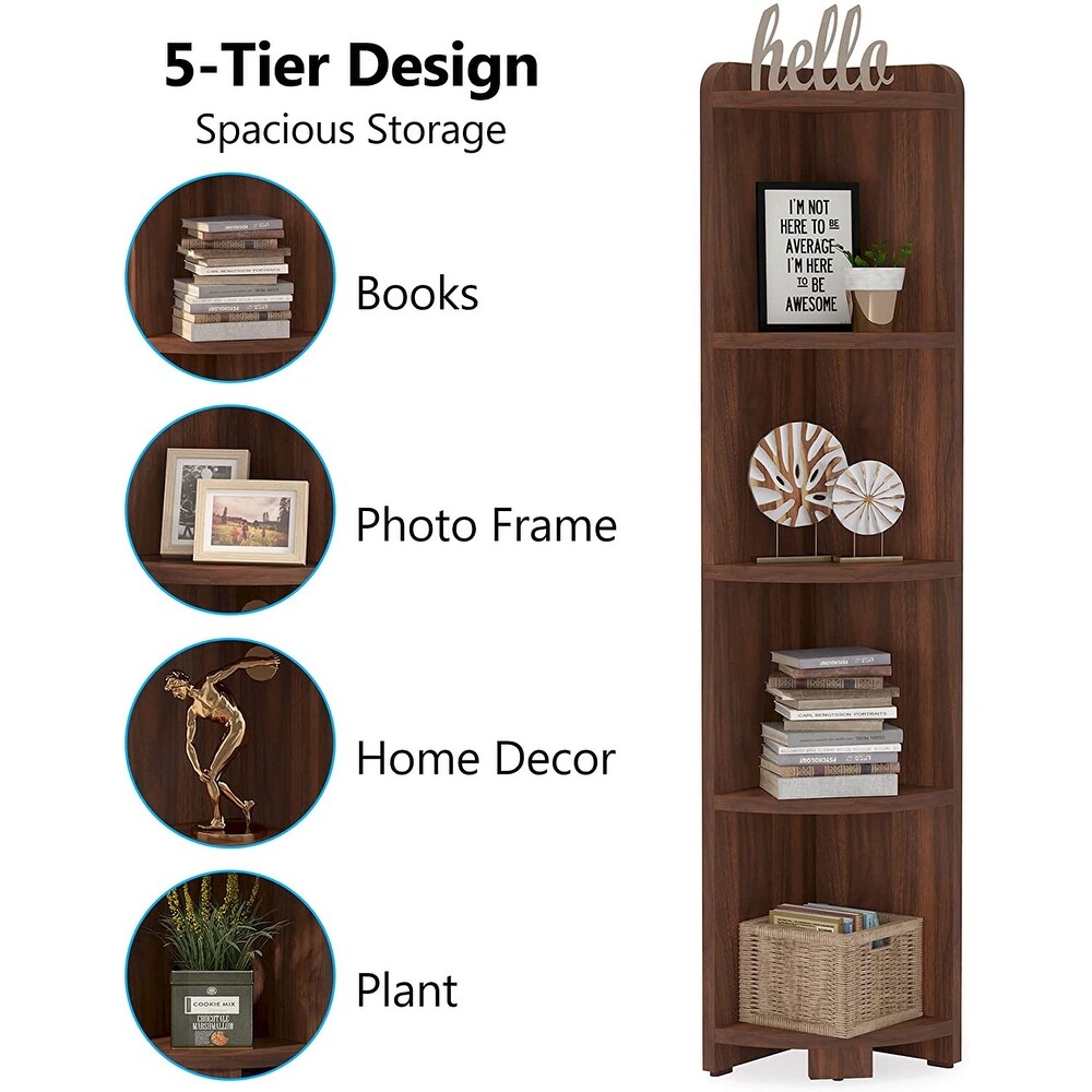 White Corner Shelf  5 Tier Wood Wall Corner Bookshelf   11.8\