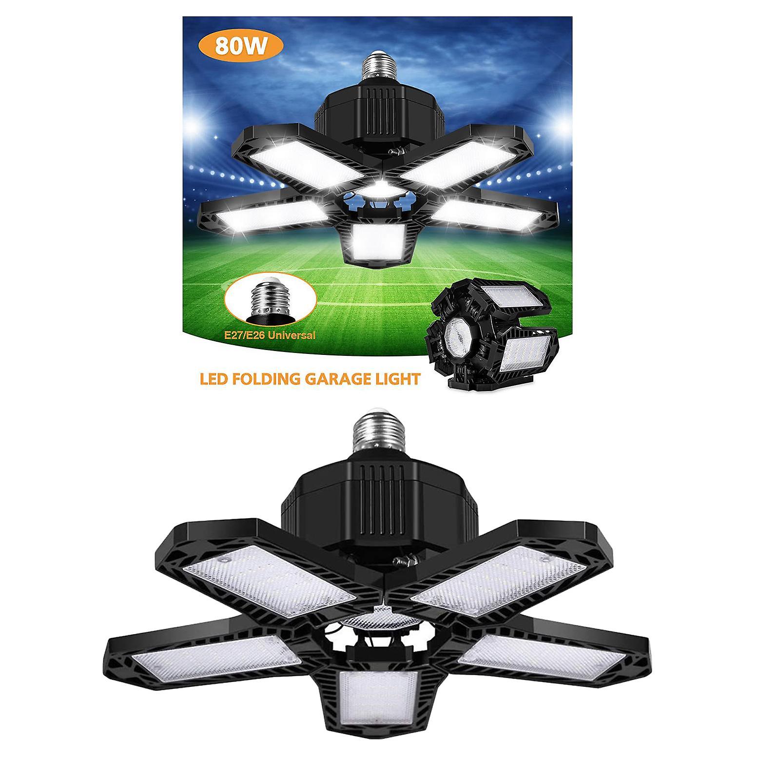 2x Led Deformable Garage Light， Barn Light Utility Shop Light Adjustable With 5 Panels For Basement， Workshop， Warehouse