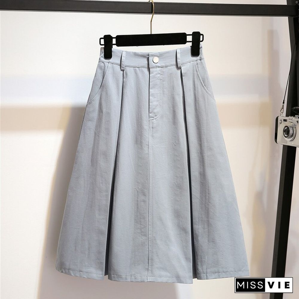 New Solid Color One-line Skirt Double Pockets Fashion A-line Skirt