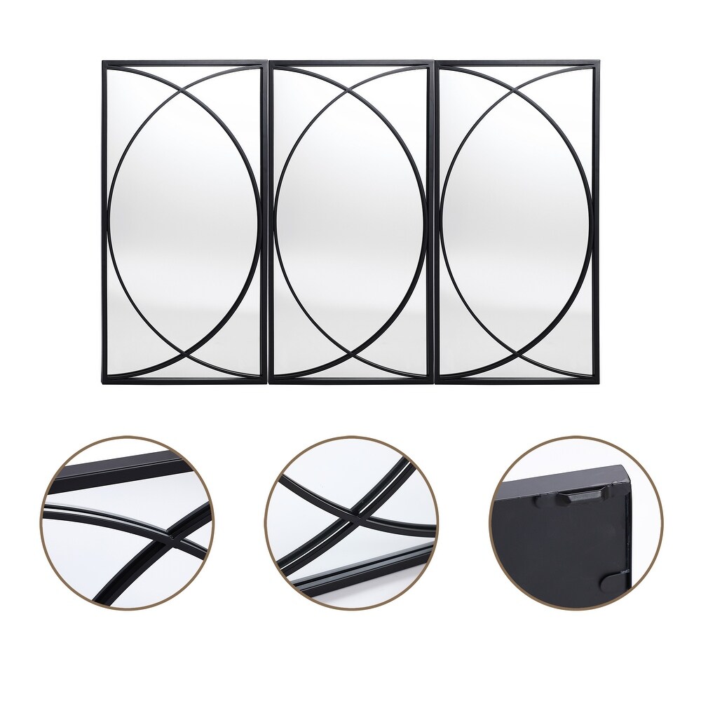 3 Piece Black Metal Rectangular Wall Mirror Set   31.9\