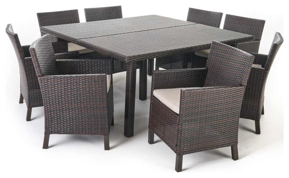 GDF Studio 9 Piece Alice Outdoor Wicker Dining Set With Cushions   Tropical   Outdoor Dining Sets   by GDFStudio  Houzz