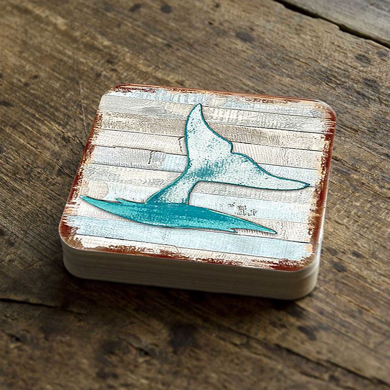 Whales Tale Coastal Wooden Cork Coasters Gift Set of 4 by Nature Wonders