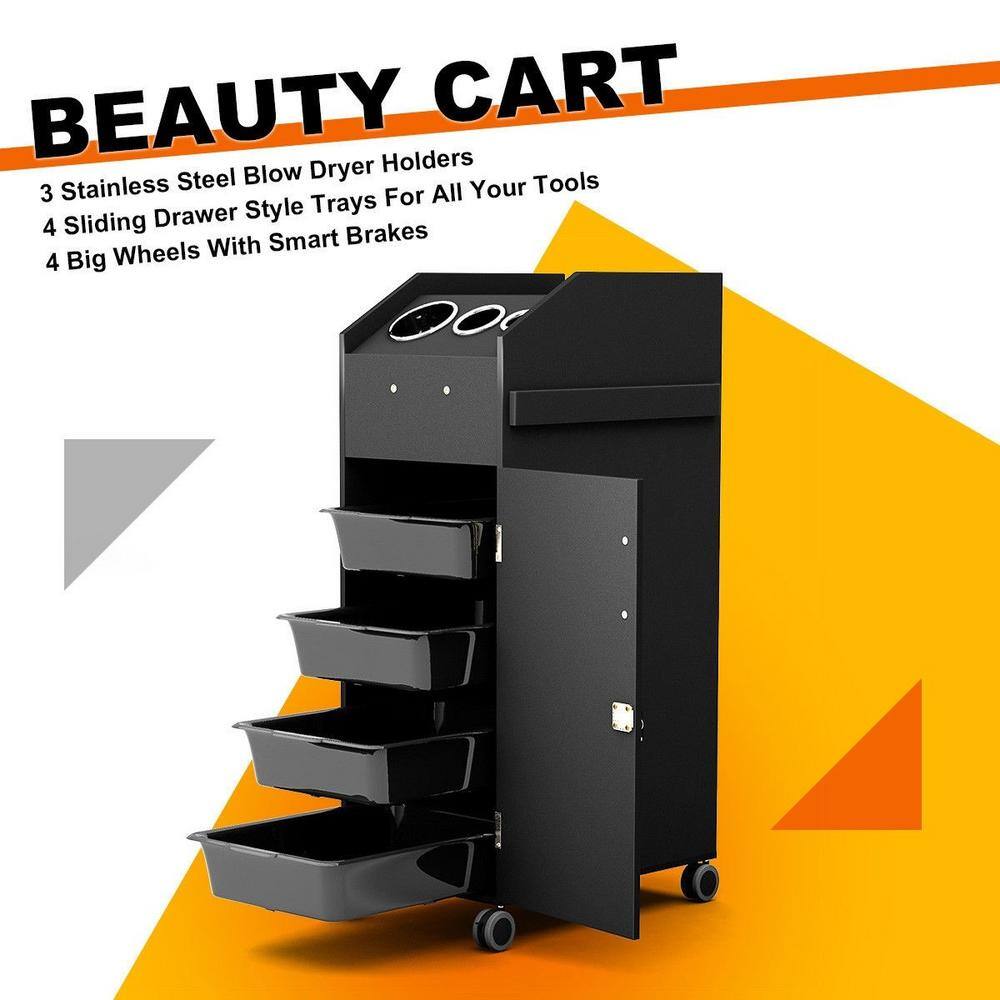 Boyel Living Black Steel Salon Trolley Cart with Drawers and Wheels HYSN-86992BK