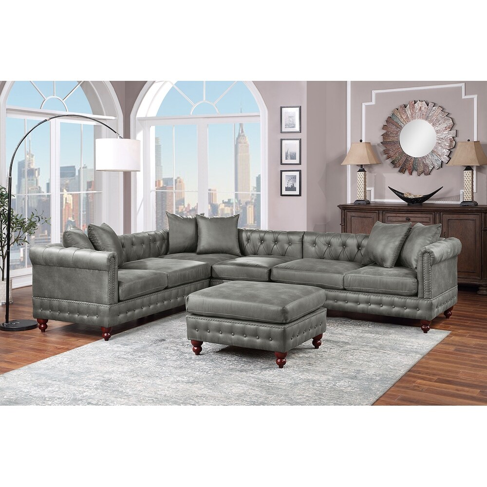 4 Piece Leatherette Upholstered Sectional Sofa Set with Wood Legs