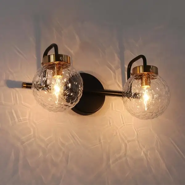 Mid-Century Modern Black Gold 4-Light Bathroom Vanity Lights Globe Glass Wall Sconces