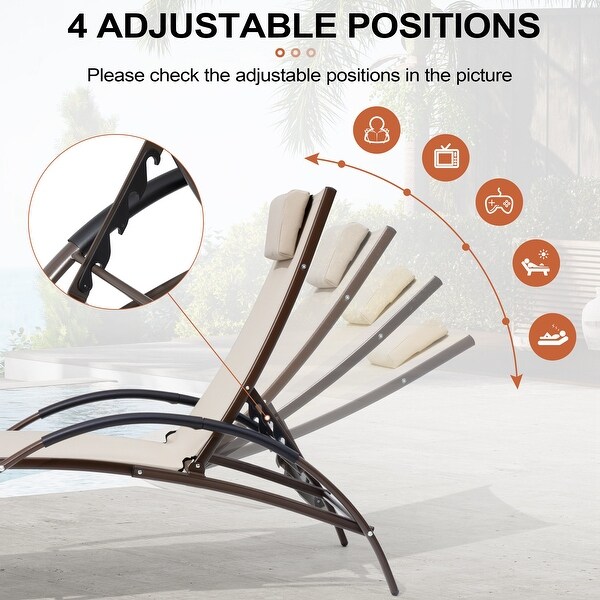 Crestlive Outdoor Adjustable Reclining Chaise Lounge Chair with Arms and Headrest，Aluminum or Steel Frame Options