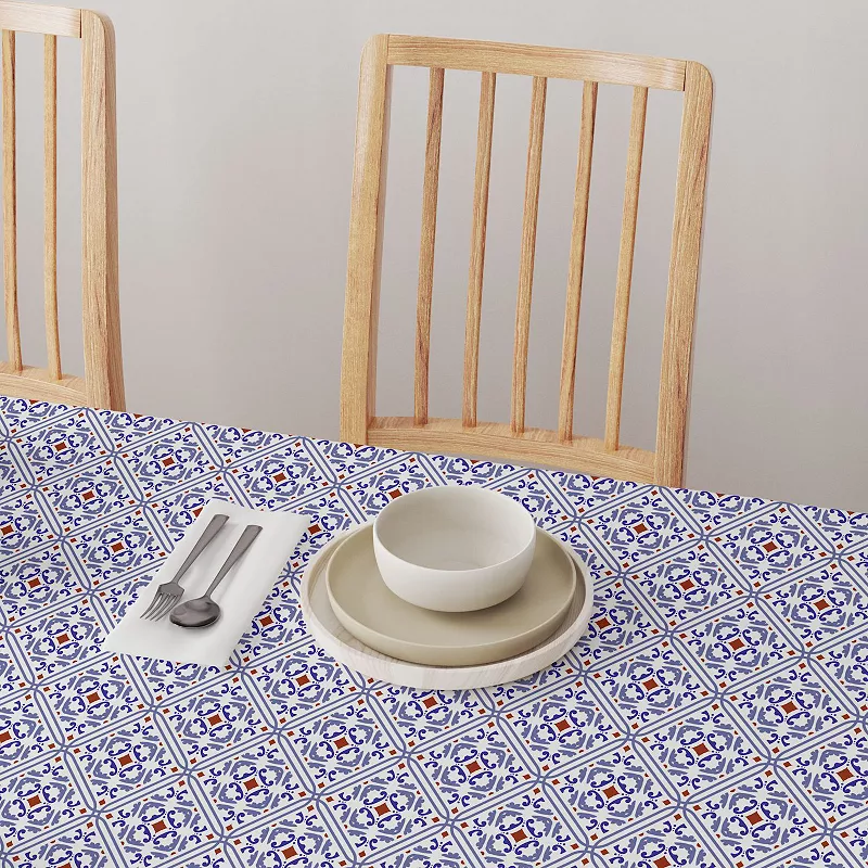 Round Tablecloth， 100% Polyester， 60 Round， Ceramic Tile Pattern