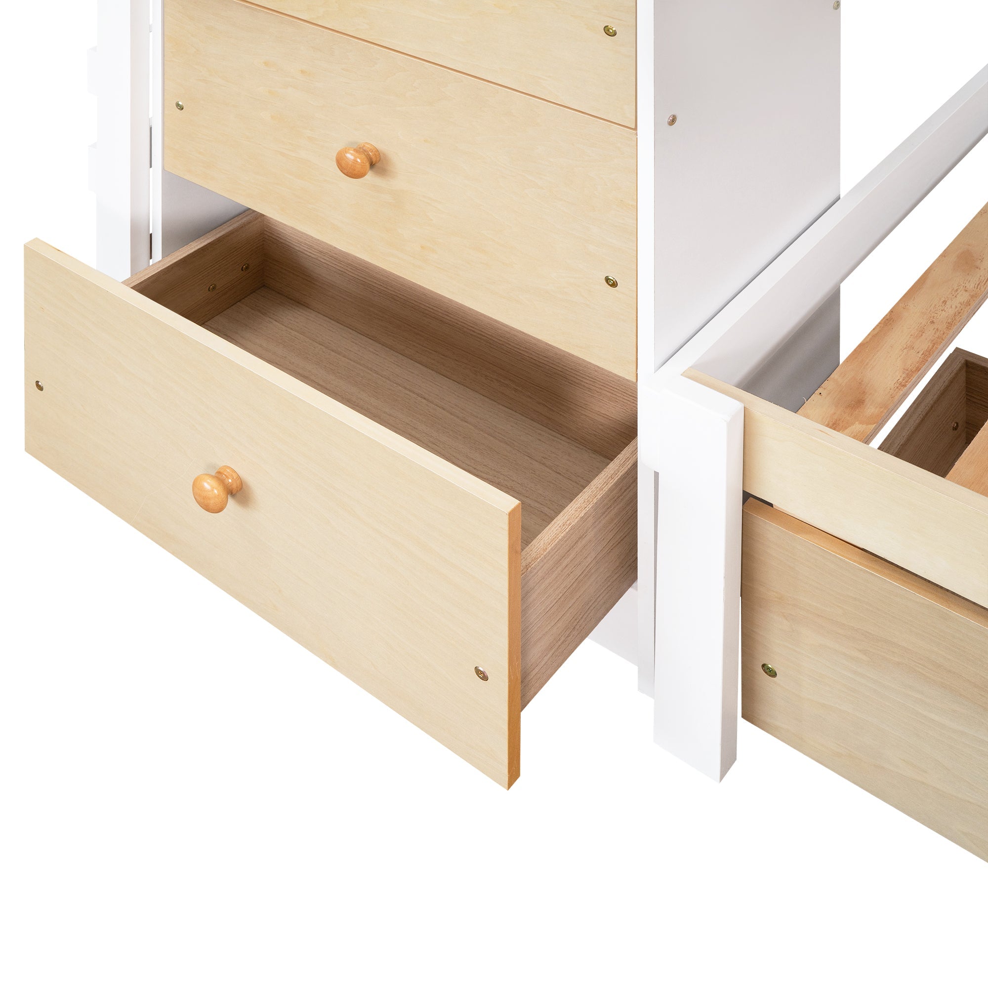 Twin over Twin Bunk Bed with Six Drawers for Kids Room, Natural