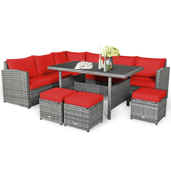 Costway 24168073 7 Pieces Patio Rattan Dining Furn...