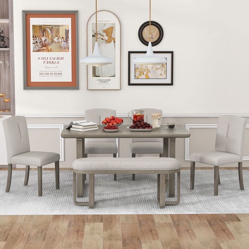 6 Piece Dining Set Includes Dining Table  4 Chairs   Bench with Foam Covered Seat Backs   Cushions