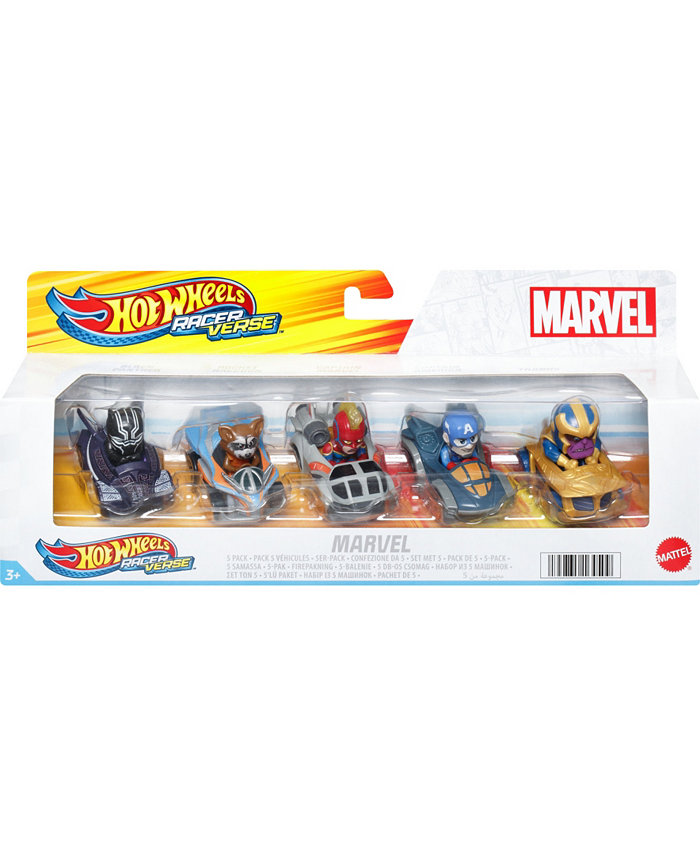 Hot Wheels RacerVerse  Set of 5 Die-Cast Hot Wheels Cars with Marvel Characters as Drivers