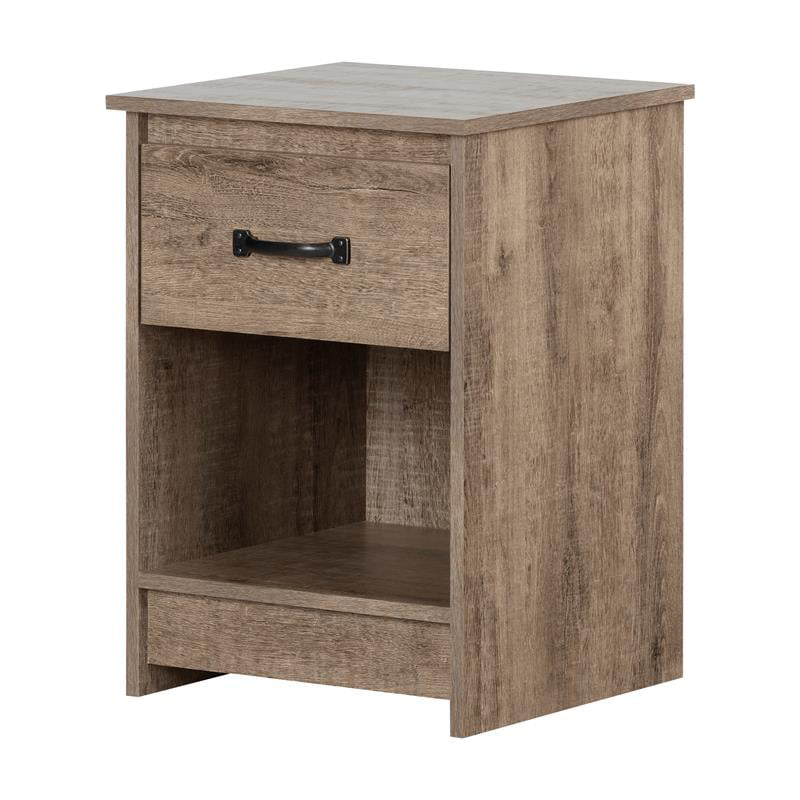 Home Square Tassio 1 Drawer Wood Nightstand Set in Weathered Oak (Set of 2)