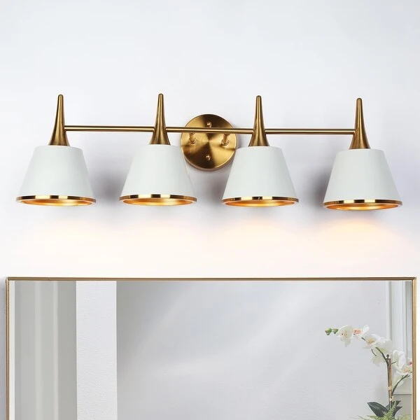 Nisa Mid-century Modern 4-Light Gold Bathroom Vanity Light Metal Wall Sconces - L 29.1