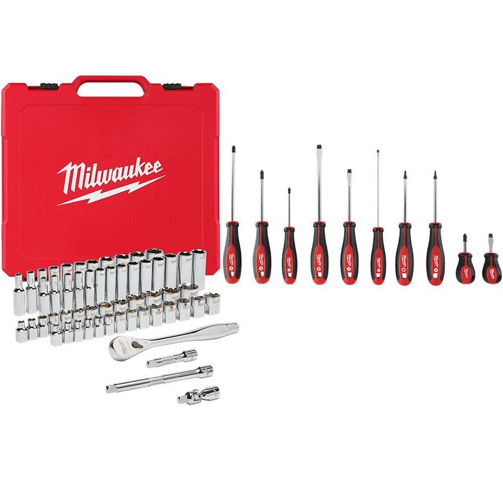 MW 38 in. Drive SAEMetric Ratchet and Socket Mechanics Tool Set with Screwdriver Set (66-Piece) 48-22-9008-48-22-2710