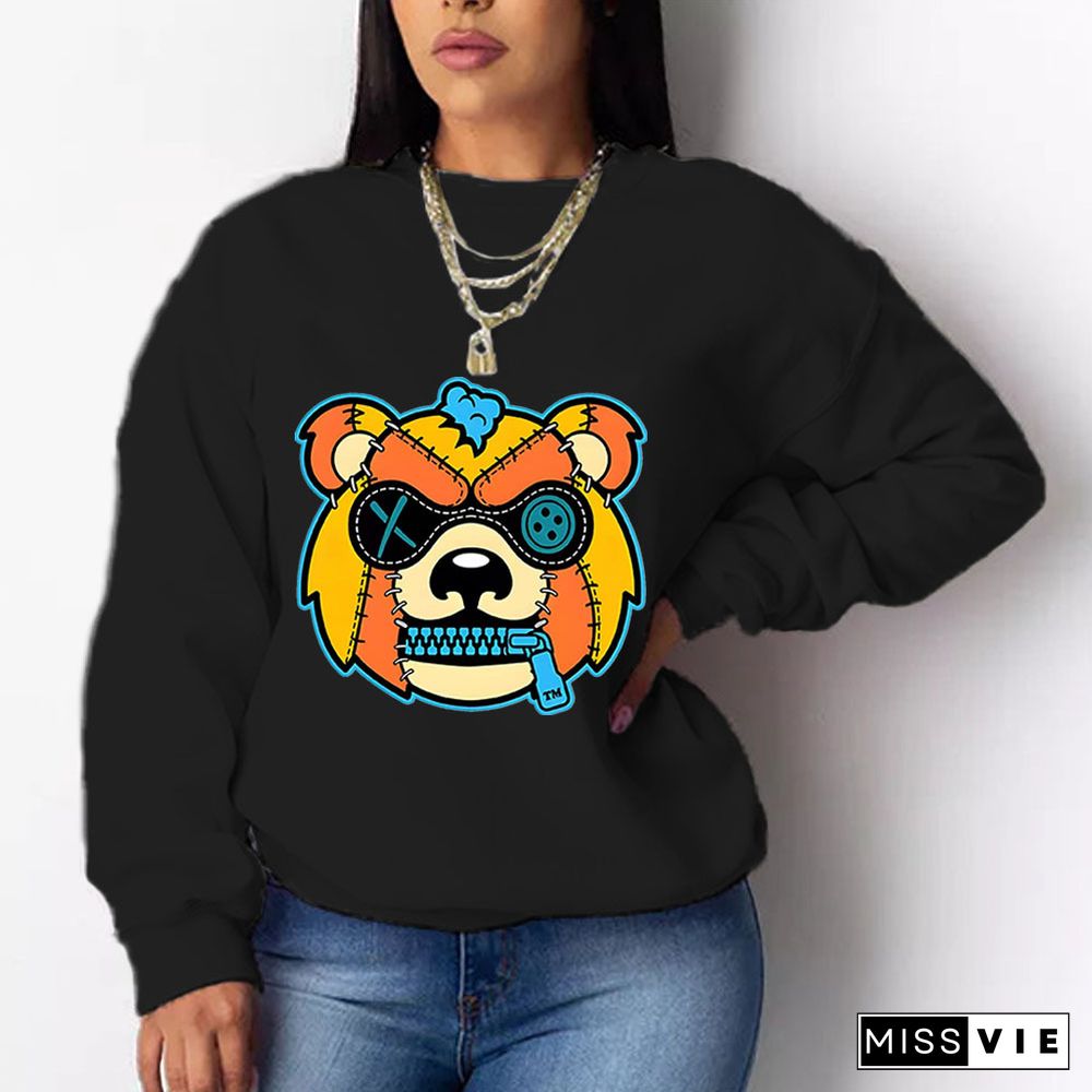 Cartoon Print Long Sleeve Casual Sweatshirt Tops