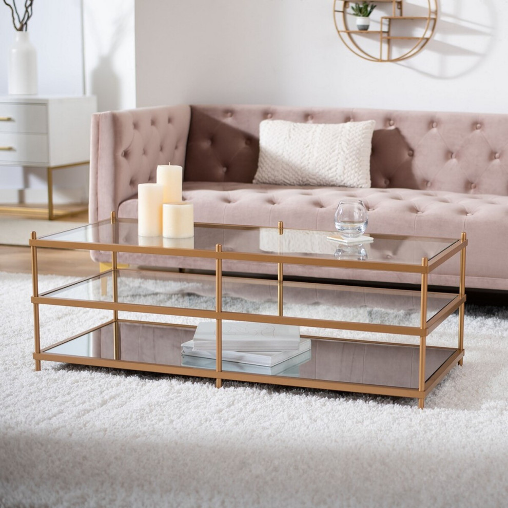 Tabby Glass and Mirror Coffee Table  Gold   Contemporary   Coffee Tables   by Rustic Home Furniture Deco  Houzz