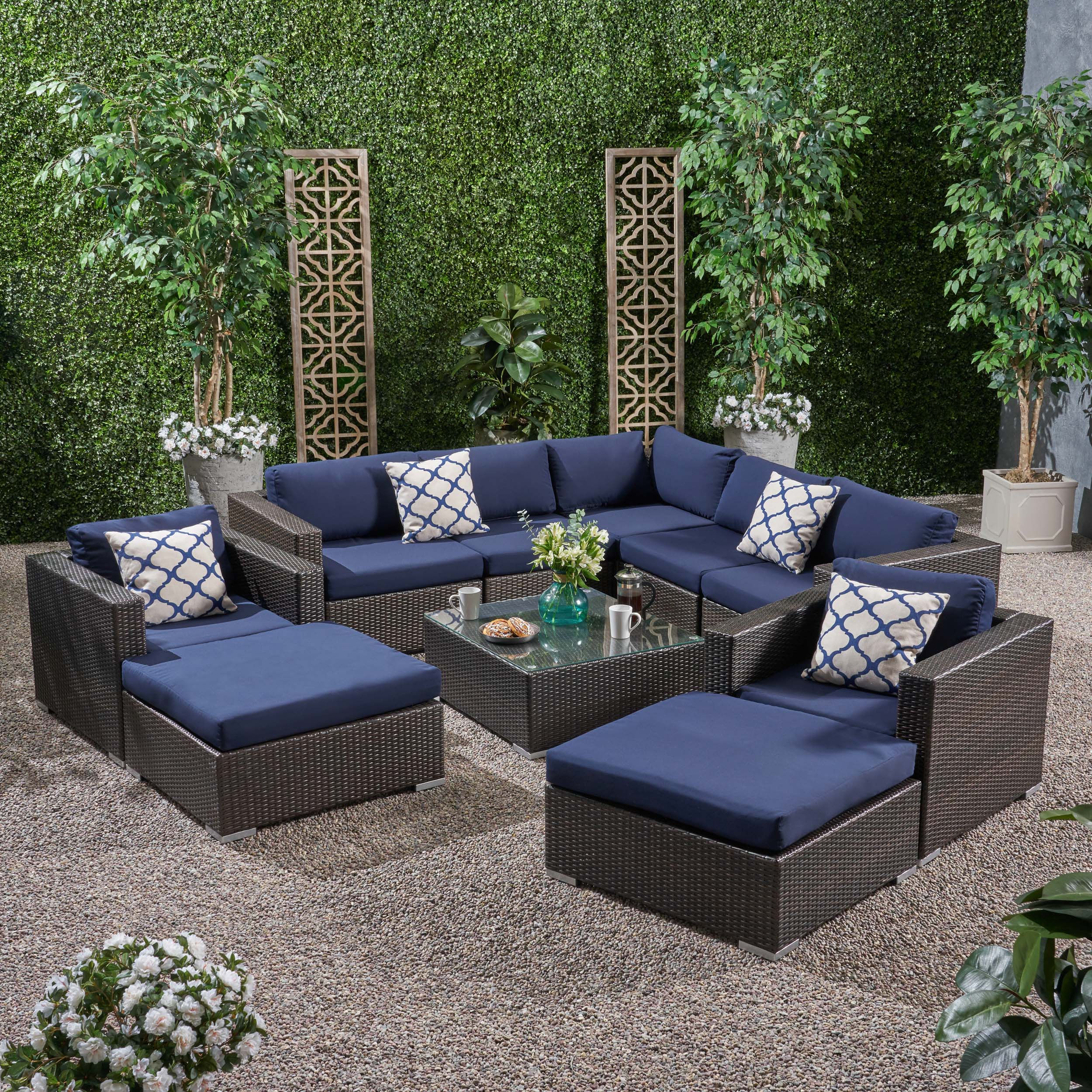 Kyra Outdoor 7 Seater Wicker Sectional Sofa Set with Sunbrella Cushions