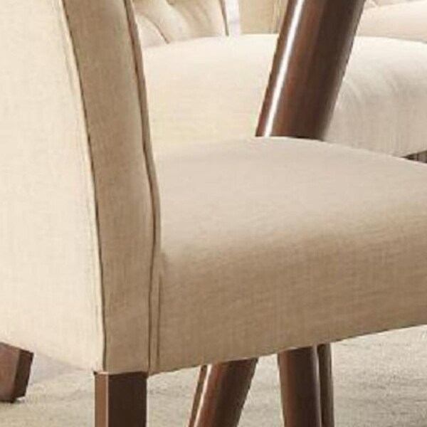 Gasha Side Chair (Set-2) in Beige Linen and Walnut， Button Tufted， Soft Cushioned Backs and Seats