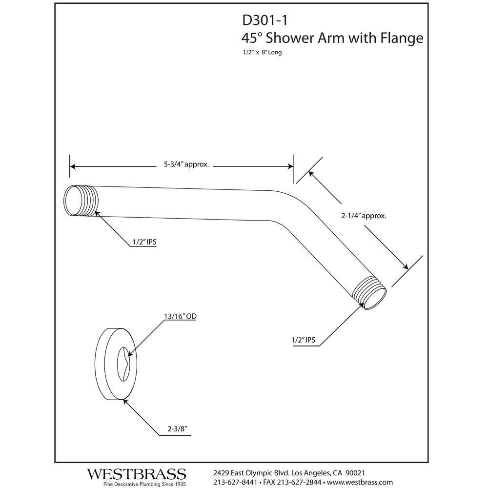 Westbrass 8 in. Wall Mount Shower Arm with Standard Sure Grip Flange Matte Black D301-1-62