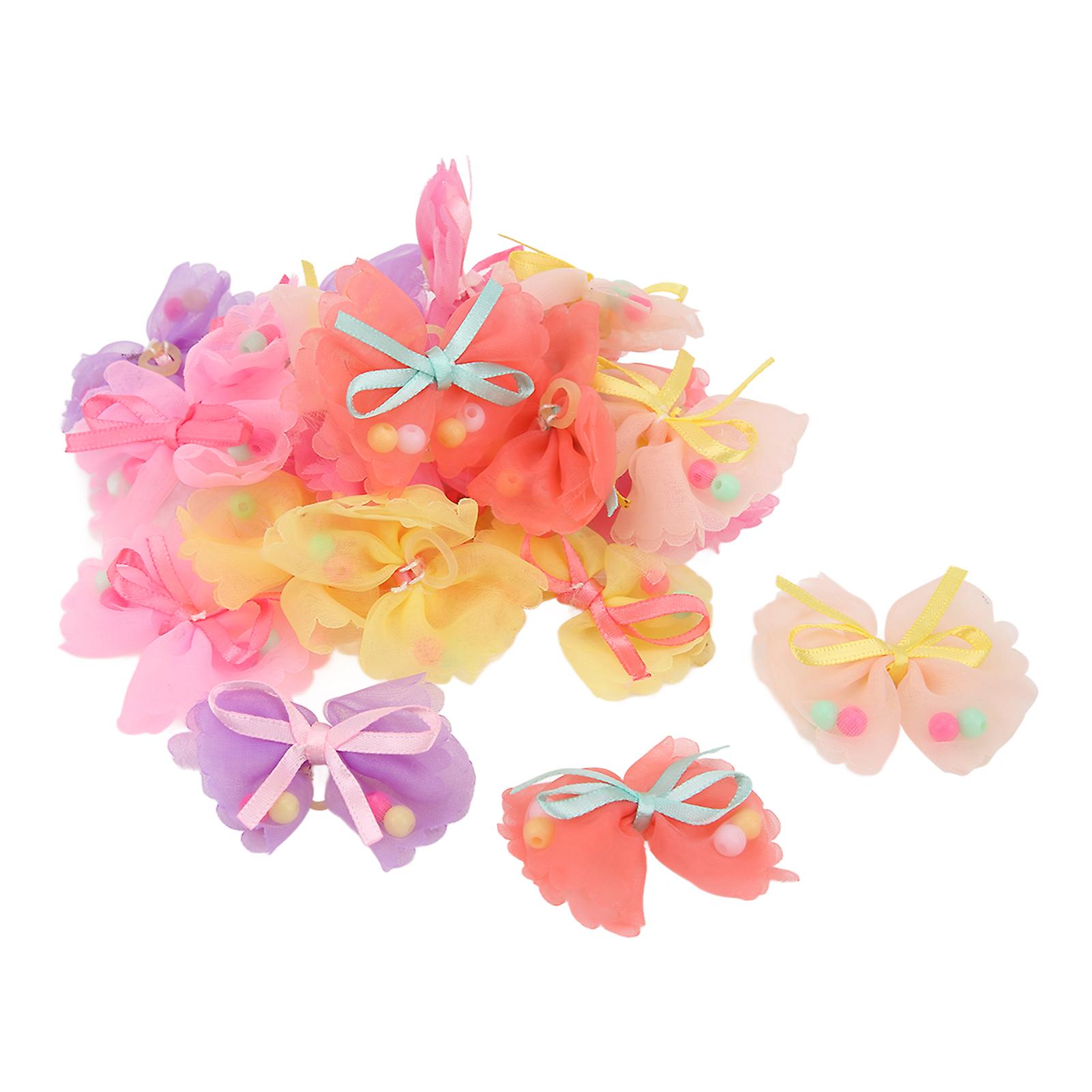 24pcs Pet Bow Hair Clips Small Bead Style Pet Bowknot Hairpins With Rubber Bands For Dogs Cats Rabbits