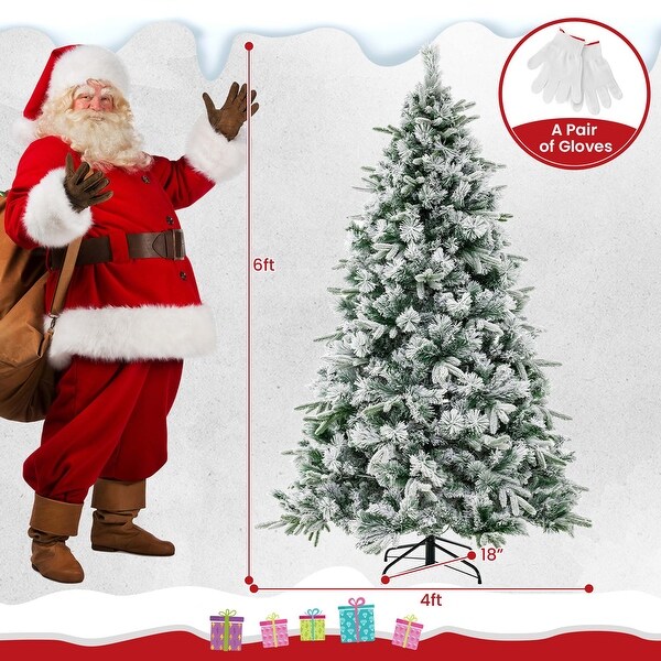 6/7 FT PreLit Flocked Christmas Tree Holiday Decoration w/ LED Lights