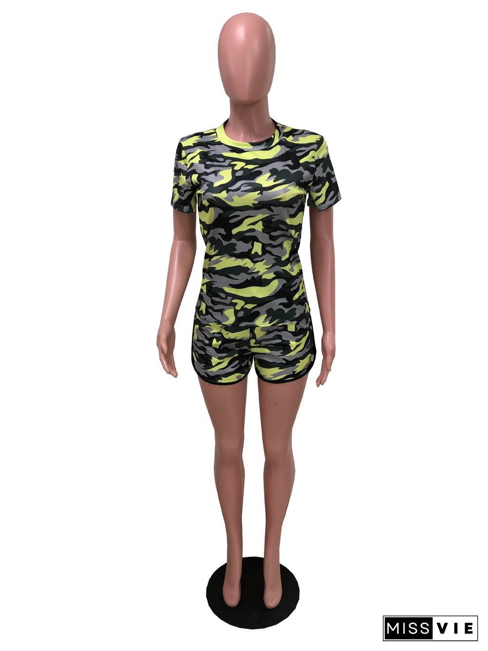 Stylish Camouflage Prints Shorts Suits Two Pieces