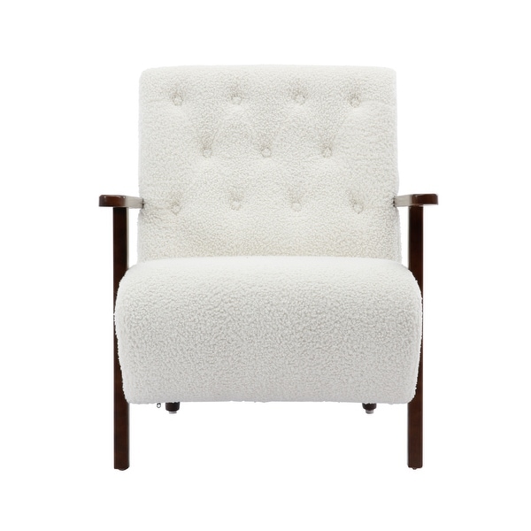 Wood Frame Living Room Accent Chair Modern Armchair Lounge Chair Sofa Removable Cushion Seat Arm Chairs， White Teddy