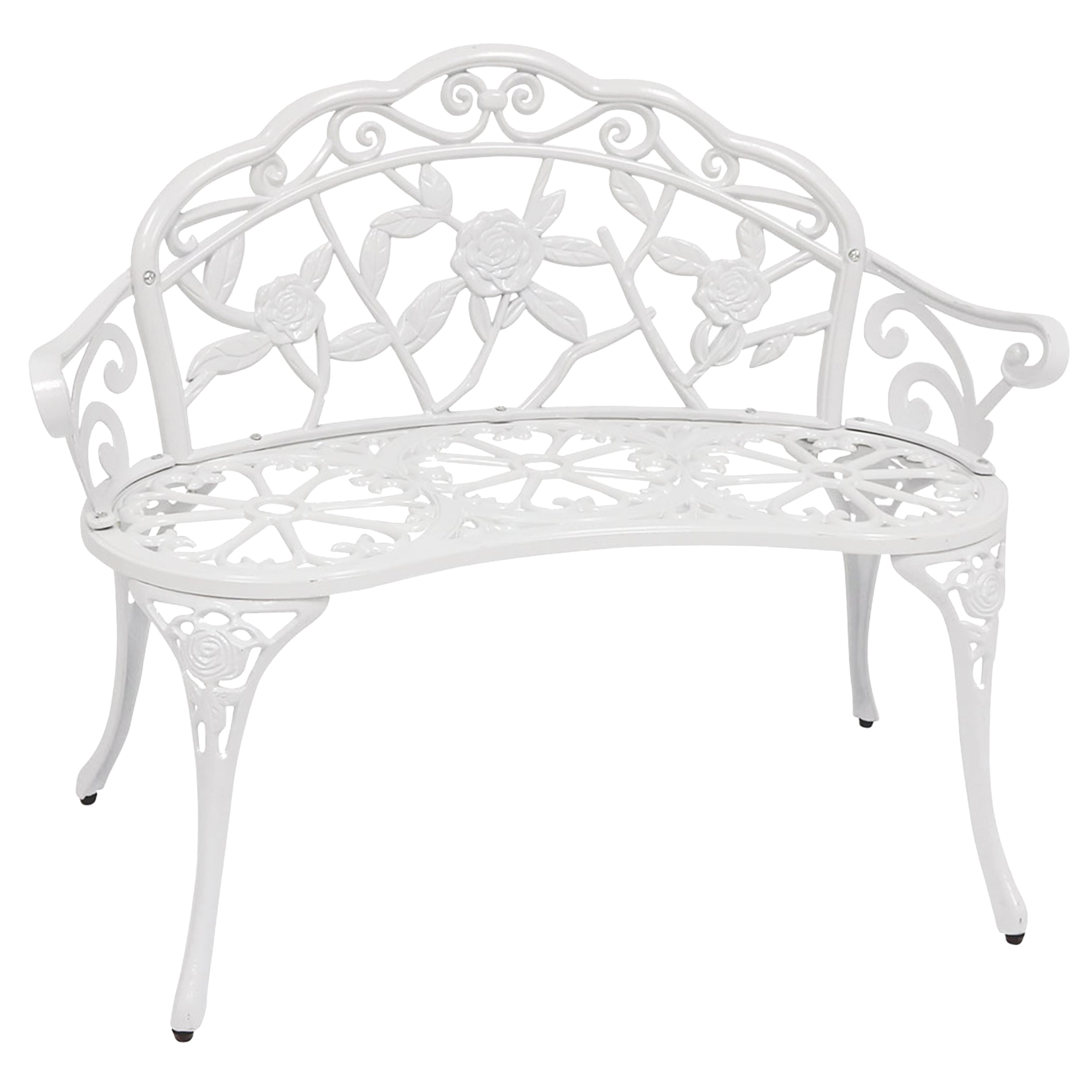 Sunnydaze 2-Person Classic Rose Design Cast Aluminum Outdoor Garden Bench, White