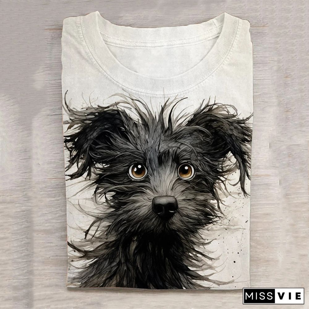 Funny Ink And Watercolor Dog Art Print T-shirt